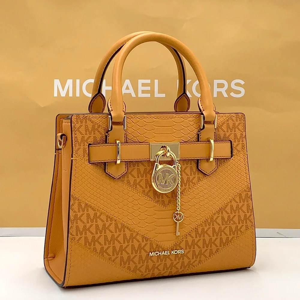MICHAEL KORS  Hamilton Small Signature Logo and Snake Embossed Satchel Cider